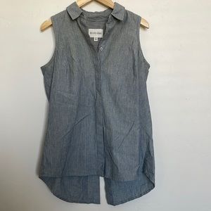 Striped collared button down tank with open back